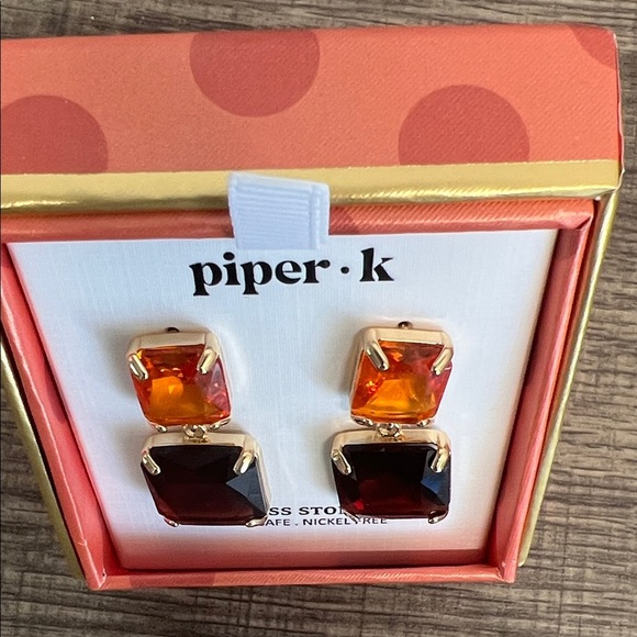 Piper K | Square Drop Earrings In Autumn 🍂 Hues - Picture 7 of 7